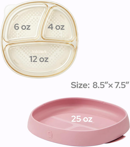 3-in-1 Baby Suction Plates for Toddlers 6-36 Months - Premium Bottle-Grade PPSU Silicone Divided Dishes, Stage-Based Self-Feeding Supplies, BPA Free Stain & Odor Resistant, Microwave Dishwasher Safe