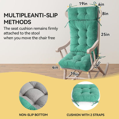 Millsilo Rocking Chair Cushions 3-Piece Set with Neck Pillow, Indoor Rocker Comfortable Tufted Non-Slip Pads with Ties, High-Density Foam Cushion for Adirondack Glider Chair, Orange, 52 x 19 x 4 Inch