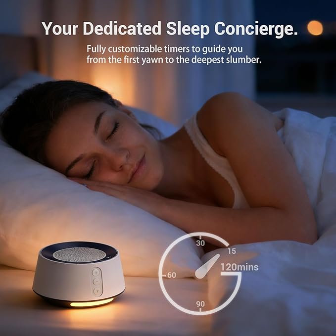 BGOVERSS White Noise Machine with Night Light – 20 Soothing Sounds, 10 Color Lights, 5 Timer Settings & Memory Function, Portable Sleep Sound Machine for Baby Nursery, Kids & Adults, Zebra Wood