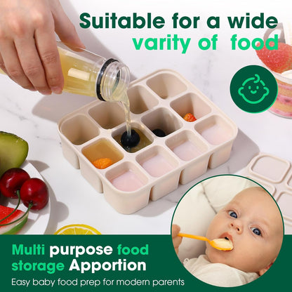 Mimorou 3 Pack Baby Food Freezer Tray with Lids 2.8 oz x 12 Cups Silicone Baby Food Storage Container Ice Cube Freezer Molds for Homemade Vegetable Fruit Purees Snack(12 Cups,White, Yellow, Brown)