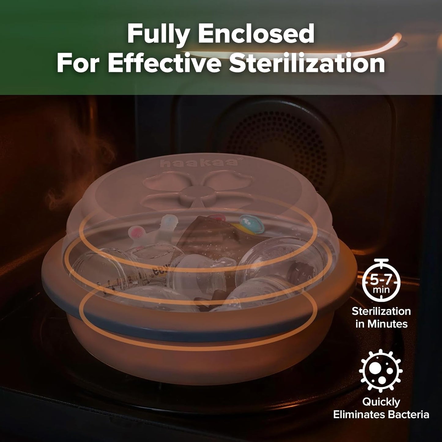 Haakaa Multipurpose Silicone Microwave Bottle Sterilizer & Steamer – Reusable Collapsible Microwave Sterilizer for Baby Bottles,Breast Pump Parts & Pacifiers and Accessories,Great for Home &Travel
