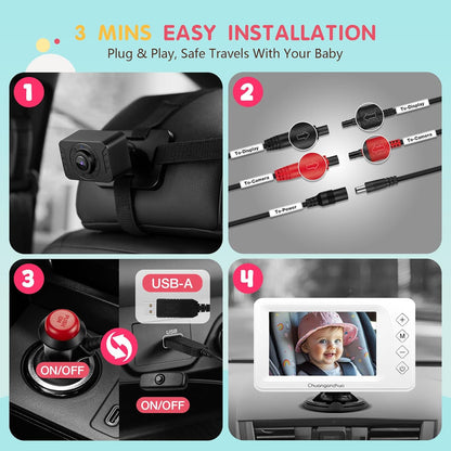 Baby Car Camera USB with No.1 Clarity, 5'' HD 1080P IPS Baby Car Monitor with 3X Zoom, Backseat/Carseat/Rear Seat Camera with Ultra Night Vision, Easy No-Damage Install, S100P(5inch Black)