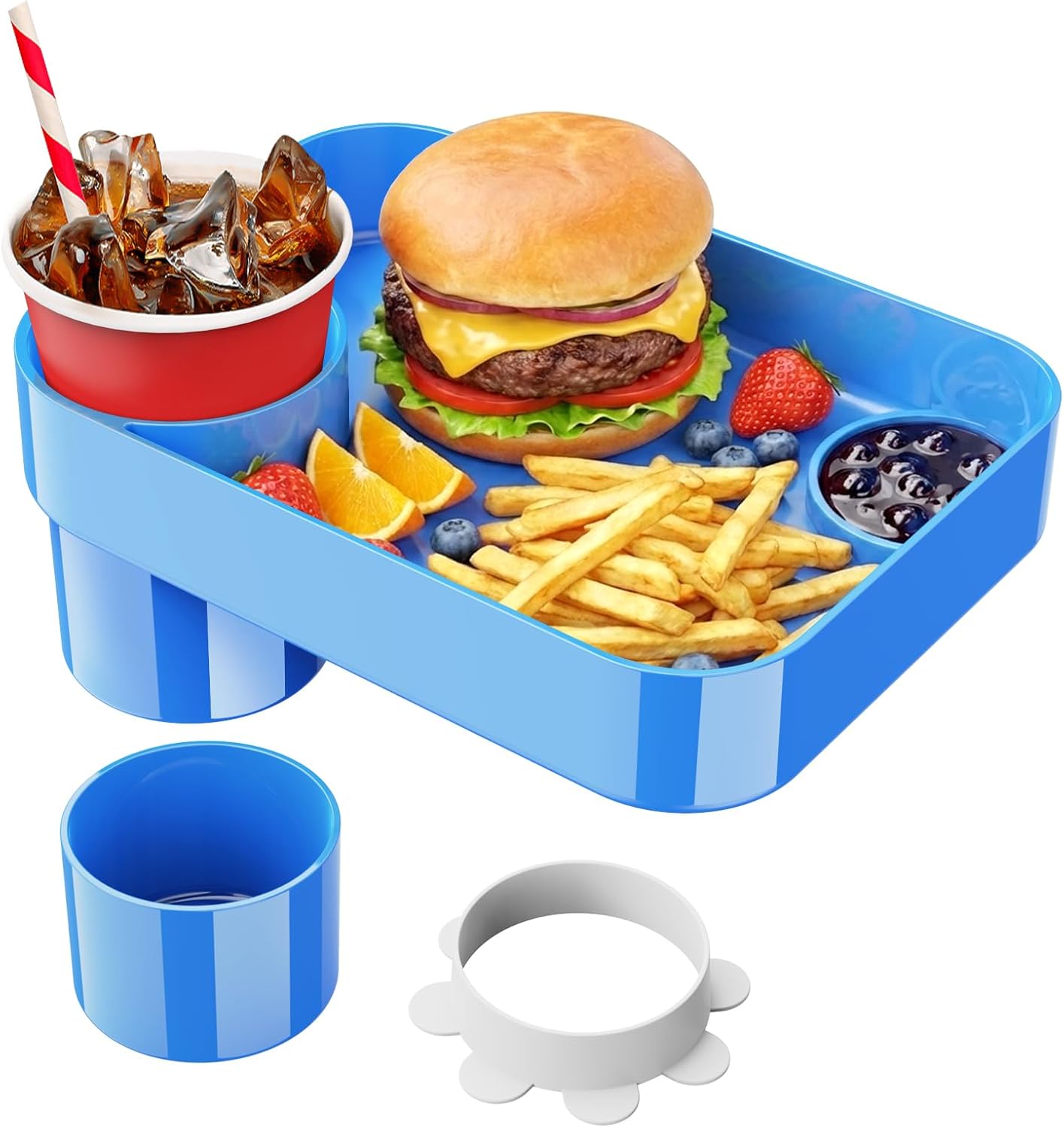 Car Seat Cup Holder Snack Tray for Kids, Reduces Mess, Detachable Large Base & Adjustable Ring, Carseat Tray for Toddler, Car Seat Food Tray Table for Kid Travel Road Trip Essentials -Light Gray