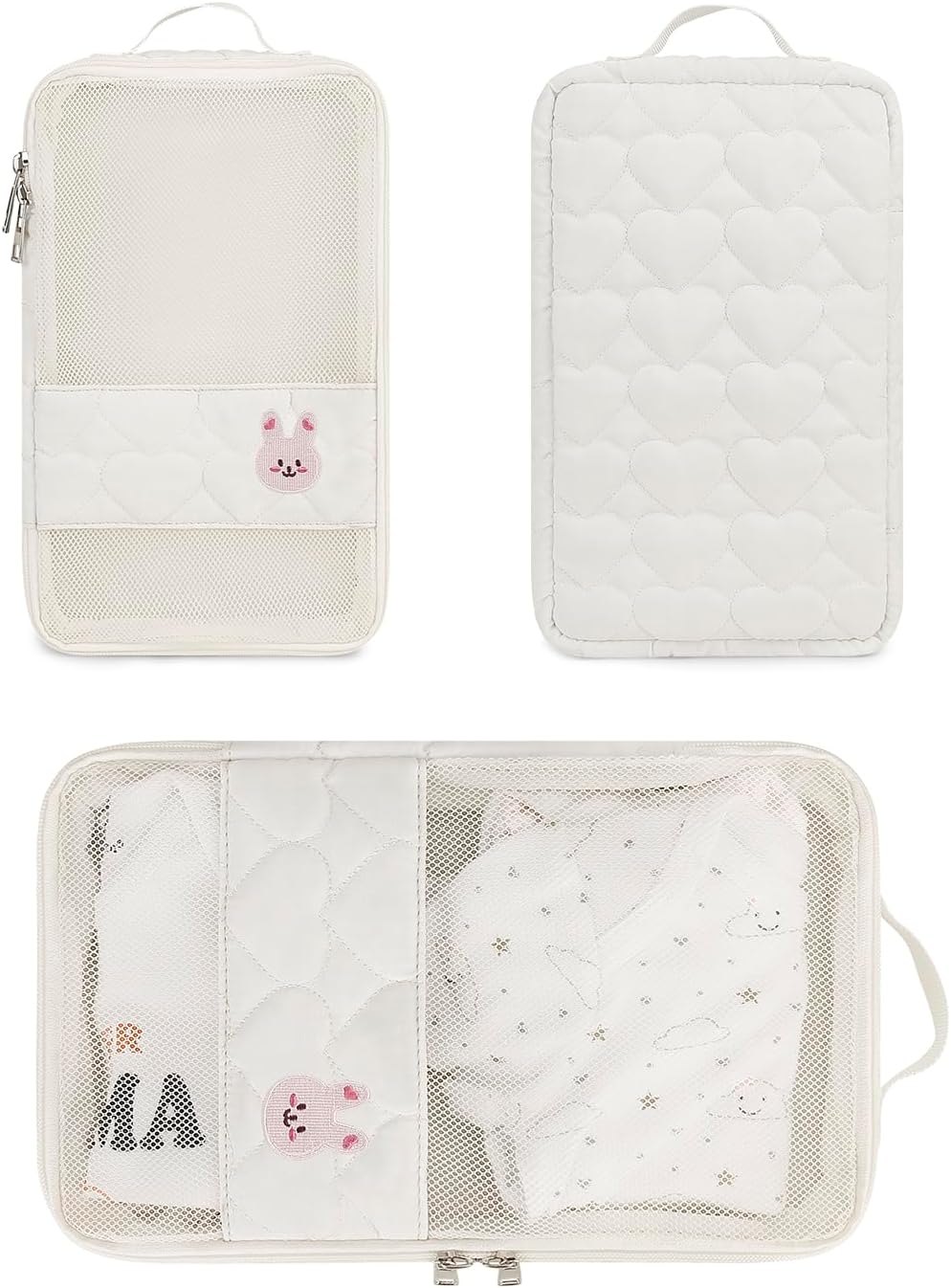 MOMIGO Baby Diaper Bag Organizer Pouches - 2 Pack Waterproof Pod Hanging Diaper Bag Cute Rabbit Bear Mesh Bag Reusable, Washable or Baby Cloth Diapers (Green)