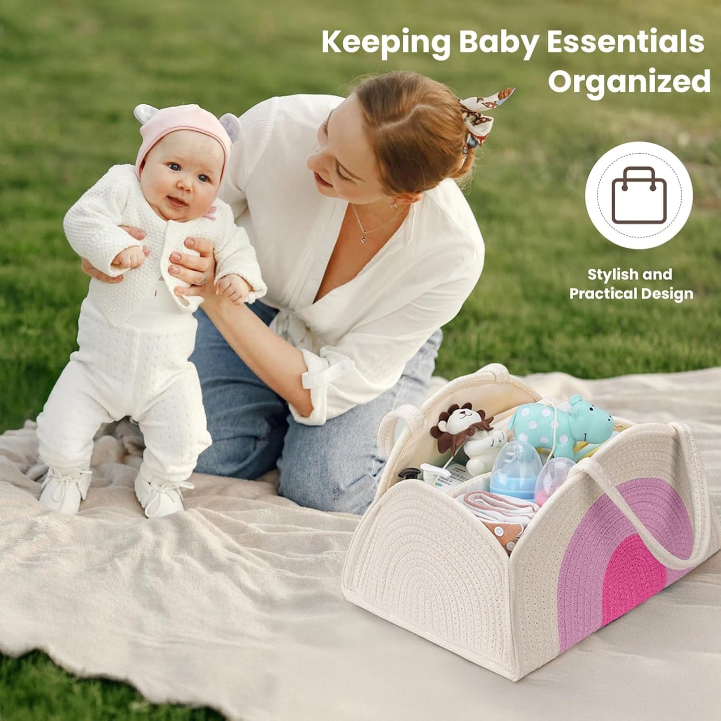 Baby Diaper Caddy- With Removable Dividers, Nursery Storage Bin and Car Organizer,Boy & Girl Shower Gift Basket,Portable Organizer,Nursery Essentials-Rainbow Purple