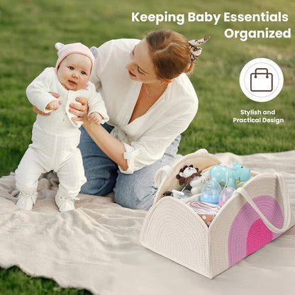 Baby Diaper Caddy- With Removable Dividers, Nursery Storage Bin and Car Organizer,Boy & Girl Shower Gift Basket,Portable Organizer,Nursery Essentials-Rainbow Purple