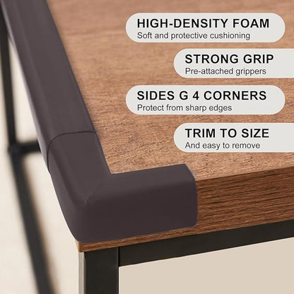 Baby Proof Corners and Edges, Soft Foam Strip Baby Proofing Guards(12.0ft Edge+4corners) 3M Adhesive for Table, Furniture, Sharp Edges Protection. Bumper Guards