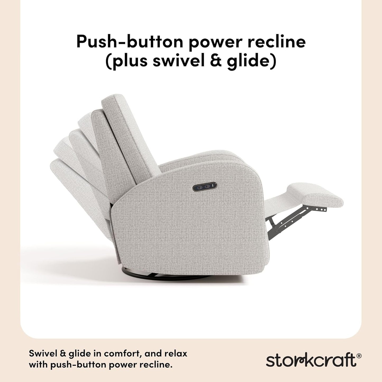 Storkcraft Santa Monica Power Recliner Swivel Glider (Dune Basketweave) – Effortless Electronic Power Recline, USB-A & USB-C Charger