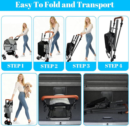 Pet Stroller 5 in 1 Foldable Pet Travel Carrier Absorption System, Dog Stroller for Medium Dogs 20 lbs Detachable Carrier Suitable for Car Seat & Hand Carry Dog Strollers for Small Dogs(Grey)