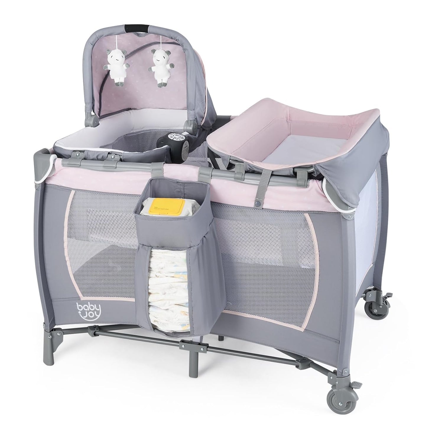 BABY JOY 5 in 1 Pack and Play, Portable Nursery Center Baby Playard w/Bassinet & Diaper Changing Table, Bag, Infant Bassinet Crib Activity Center for Baby Toddlers Indoor Outdoor (Royal Blue, Classic)