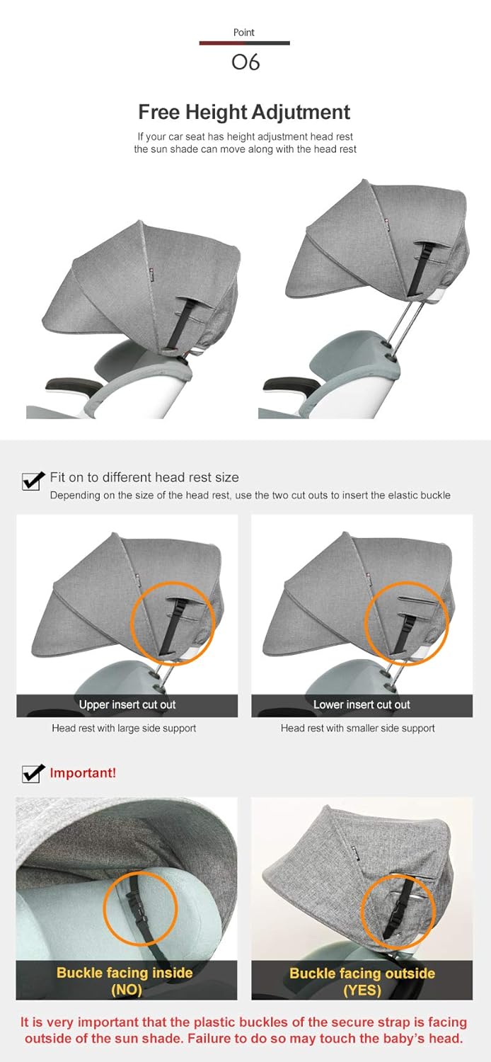 Manito Sun Shade Extender/Auxiliary Canopy for Car Seat (Black)