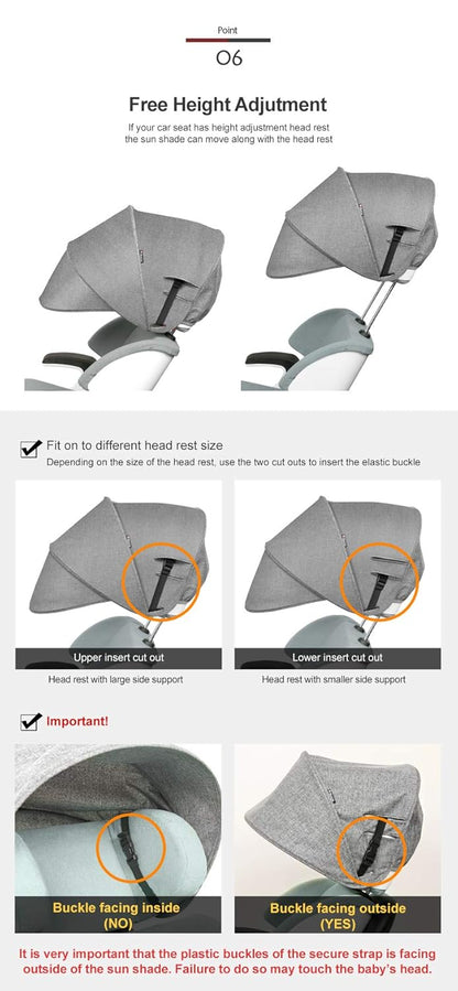 Manito Sun Shade Extender/Auxiliary Canopy for Car Seat (Black)
