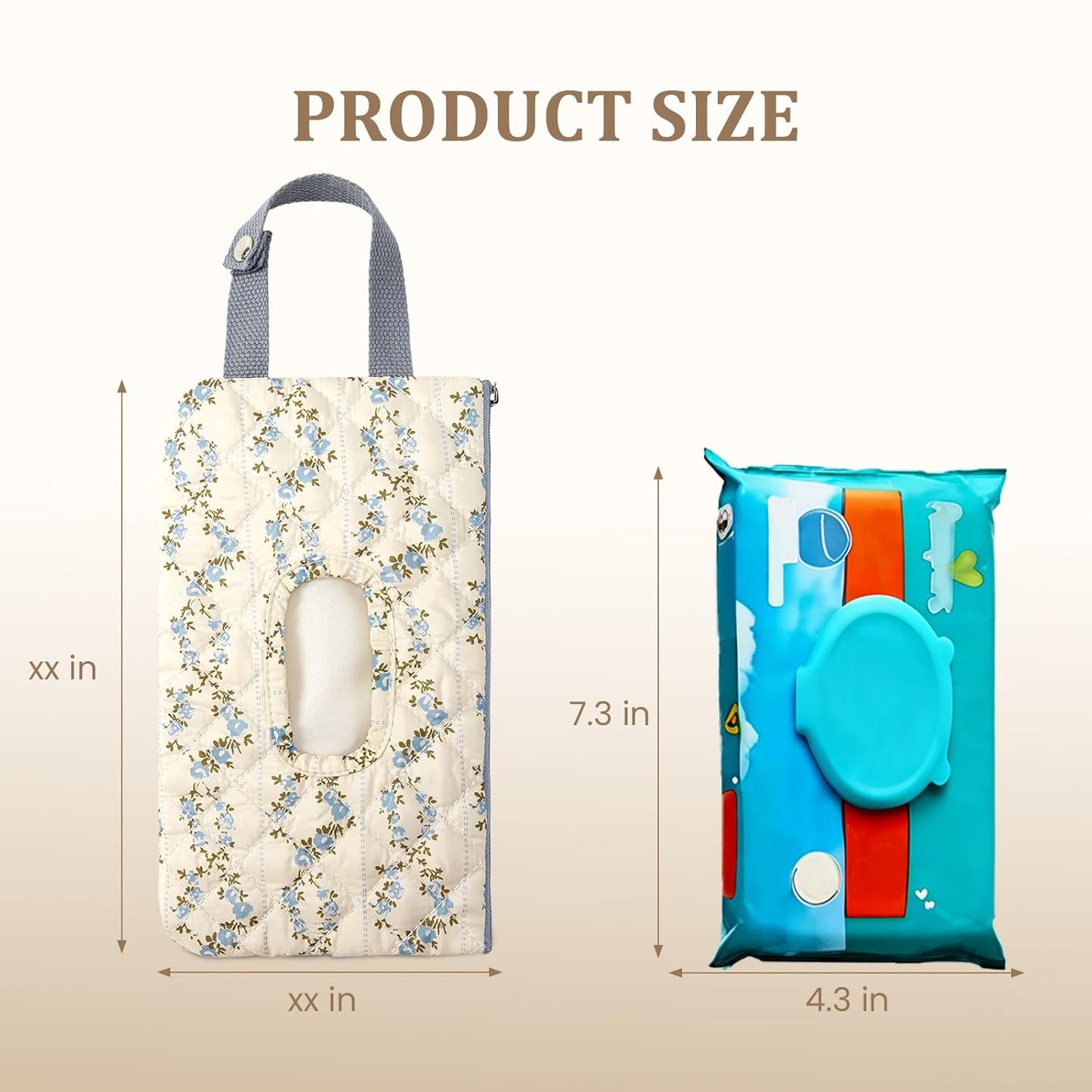 Quilted Baby Diaper and Wipes Pouch Portable Mommy Bag for Stroller Reusable Wipes Pouch with Lanyard for Casual Travel (Beige)