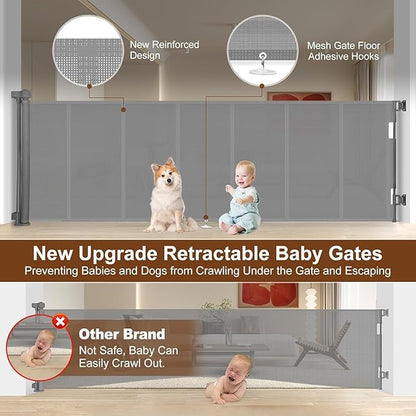 Miumoon 120 inch Retractable Baby Gates 34 inch Tall, Retractable Gate with Reinforced Strip Design to Prevent Crawling Through, 10 FT Extra Wide Retractable Dog Gate for Indoor/Outdoor