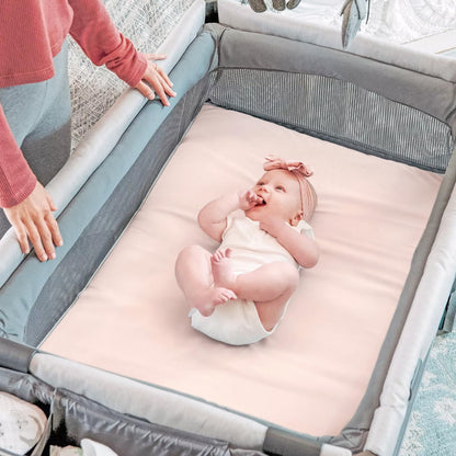GRSSDER Stretch Ultra Soft Jersey Knit Fitted Pack n Play Playard Sheets Set 2 Pack，Fits Portable/Mini Cribs Sheets, Playards Mattress Pads, Stylish Watercolor Animals for Baby, Mint Green