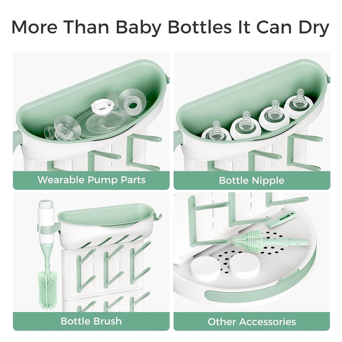 Momcozy Baby Bottle Drying Rack for 18 Bottles, Space Saving Countertop Vertical Rack for Baby Accessories & Pump Parts, Detachable Travel Drying Rack with Brush Holder
