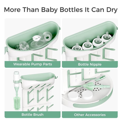 Momcozy Baby Bottle Drying Rack for 18 Bottles, Space Saving Countertop Vertical Rack for Baby Accessories & Pump Parts, Detachable Travel Drying Rack with Brush Holder