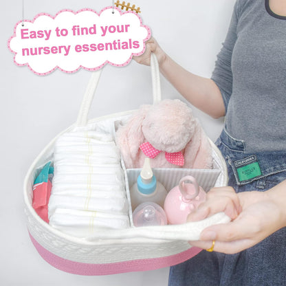 ABenkle Baby Diaper Caddy, Nursery Storage Bin and Car Organizer for Diapers and Baby Wipes, Cotton Rope Diaper Basket Caddy, Changing Table Diaper Storage Caddy