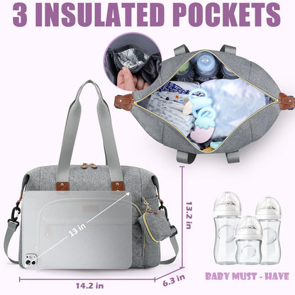 Tuwubi Diaper Bag Tote,Baby Diaper Bag with Pacifier Case Large Travel Diaper Tote Caddy for Mom and Dad Multifunction Large Baby Bag - M-Pink