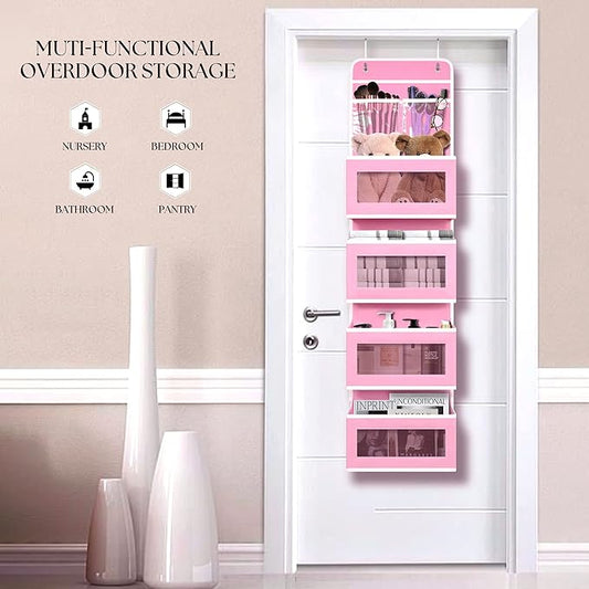Giraffe Creation Over Door Organizer with 4 Large Capacity Pockets, Hanging Organizer Storage for Closet Bathroom Nursery Bedroom Dorm, Toys Cosmetics Sundries and Baby Essentials, Pink