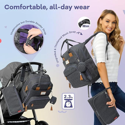 RUVALINO Diaper Bag Backpack, Multifunction Travel Pack Maternity Baby Changing Bags, Large Capacity, Waterproof, Dark Gray | Multifunction, Travel Pack, Maternity, Baby Changing Bags, Waterproof