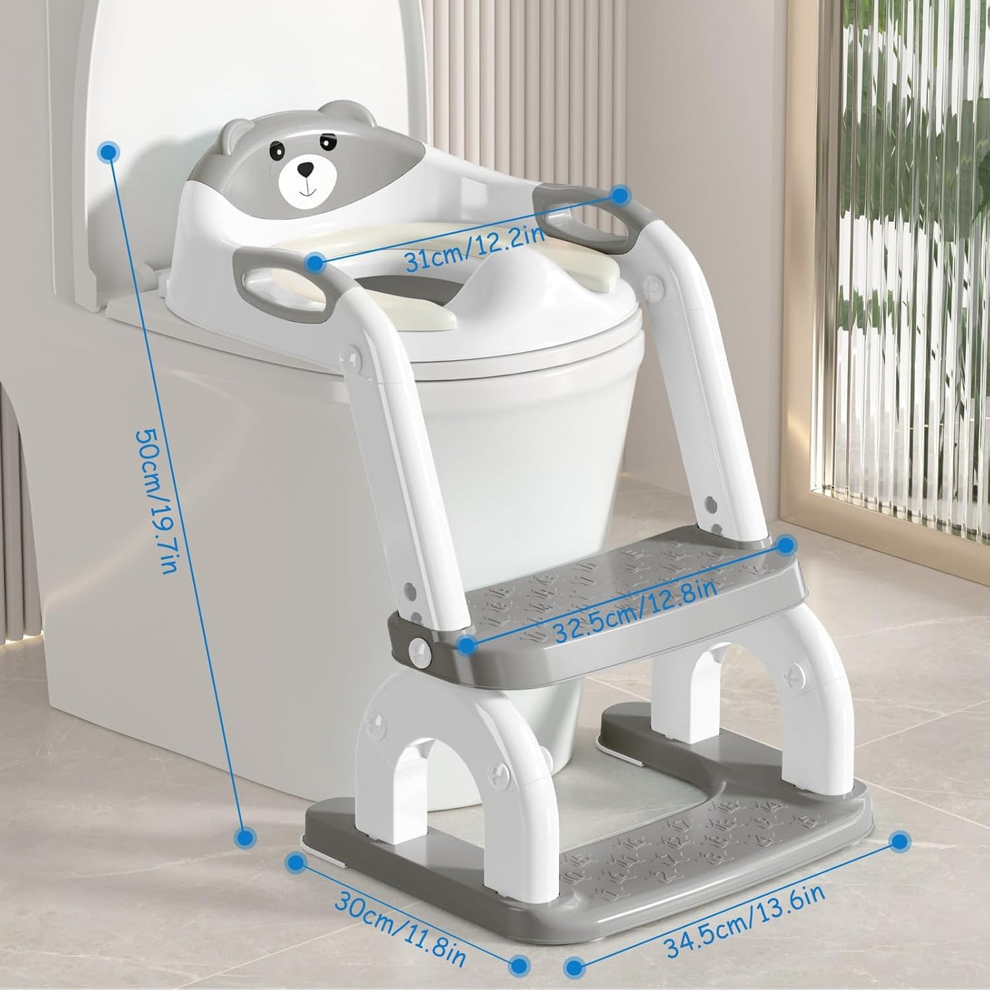 Potty Training Seat with Step Stool for Toddlers - Upgrade 2-in-1 Toilet Seat Toilet Ladder for Kids Children Boys Girls, Anti-Slip Pad & Adjustable Height with Waterproof - Pink