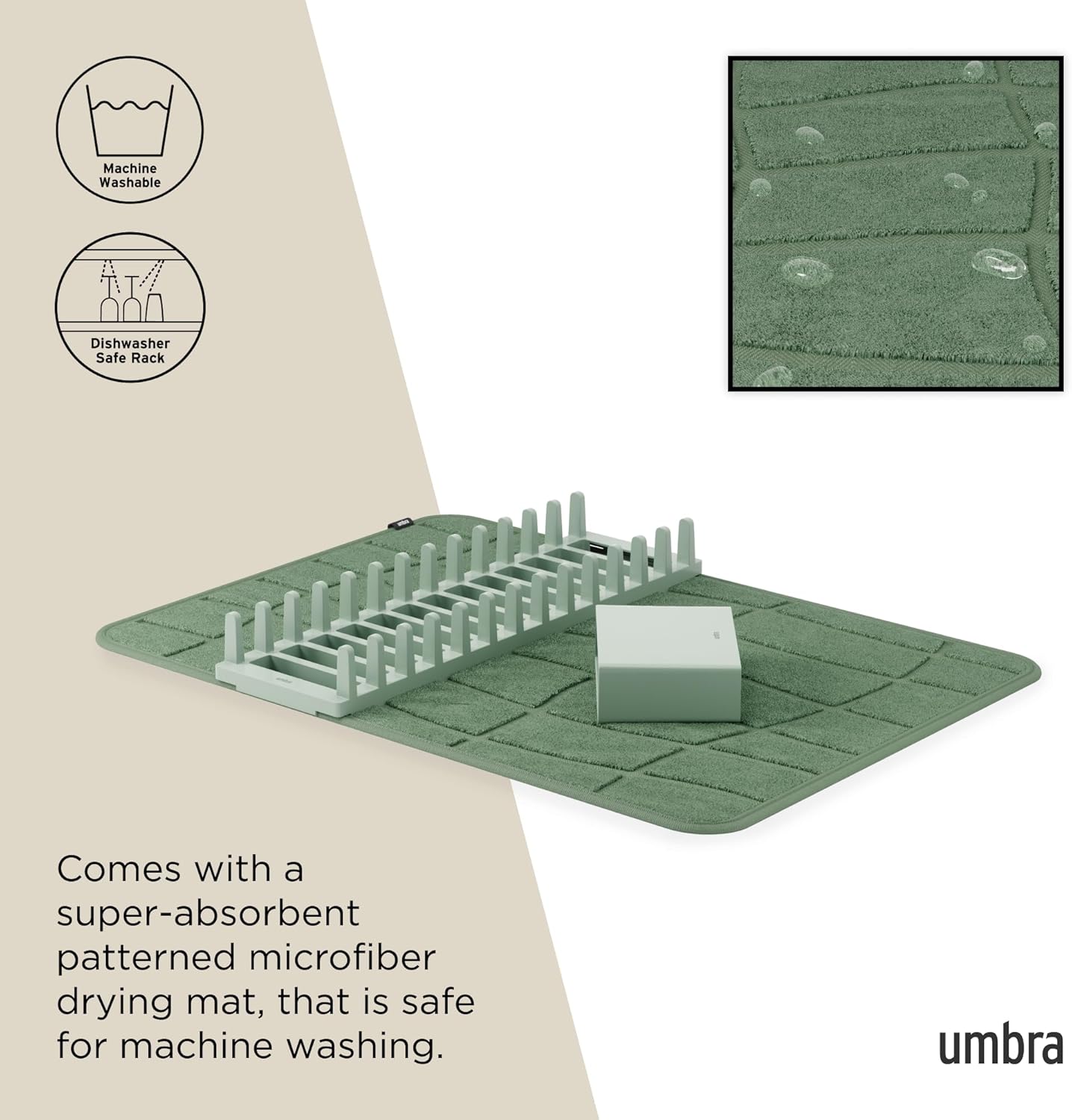 Umbra Udry Dish Rack and Microfiber Drying Mat – Space-Saving Design Folds Up for Easy Storage, Mini Rack, Gray