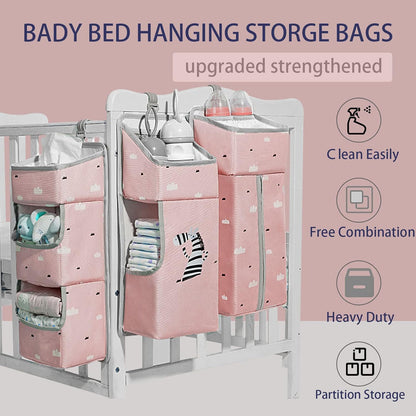 Hanging Diaper Caddy Organizer for Baby Crib - 3-in-1 Diaper Stacker for Changing Table Nursery Organization Storage Holder for Baby Essentials Attachment Portable Combining (Light grey)