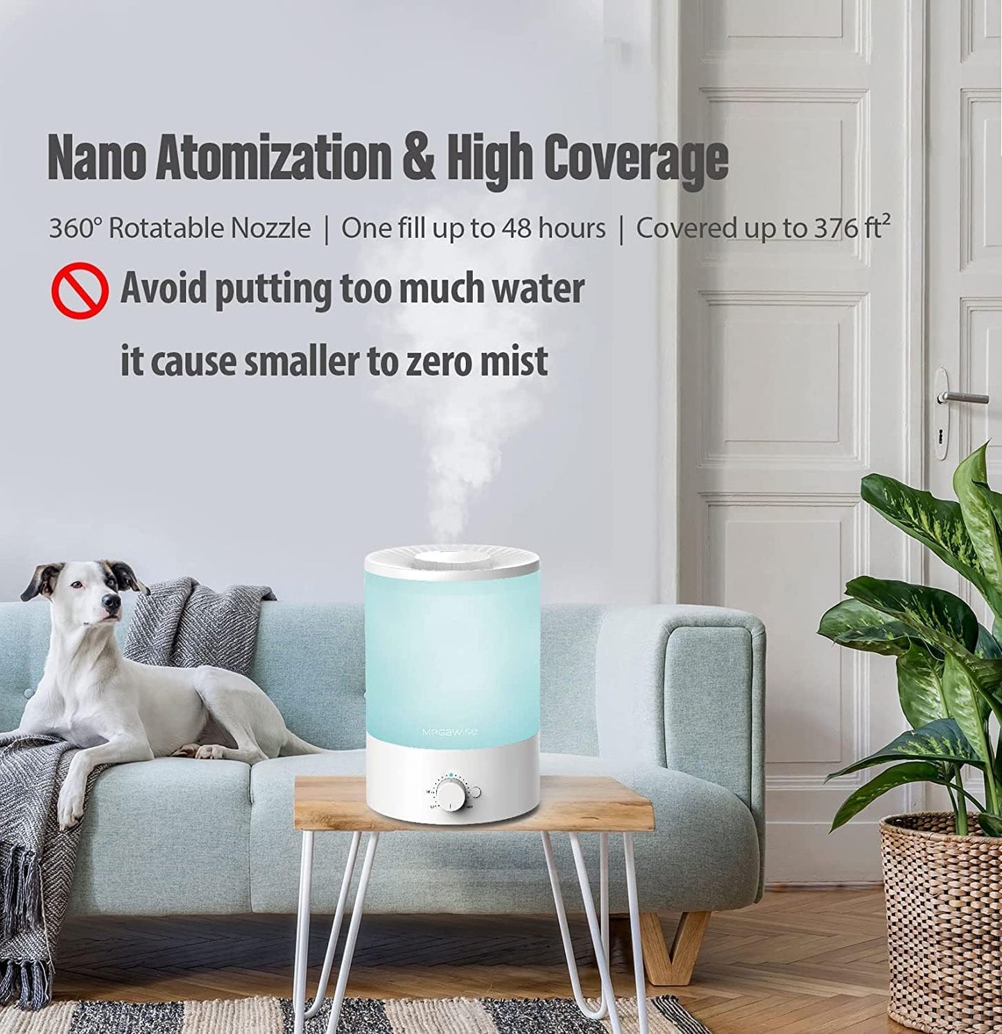 MEGAWISE 3.5L Cool Mist Humidifier with Top Refill, Large Capacity of 3.5L, Easy Safe and Convenient for Home + 7 Night light Colors