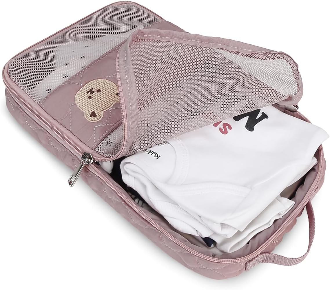 MOMIGO Baby Diaper Bag Organizer Pouches - 2 Pack Waterproof Pod Hanging Diaper Bag Cute Bear Mesh Bag Reusable, Washable or Baby Cloth Diapers