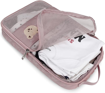 MOMIGO Baby Diaper Bag Organizer Pouches - 2 Pack Waterproof Pod Hanging Diaper Bag Cute Bear Mesh Bag Reusable, Washable or Baby Cloth Diapers