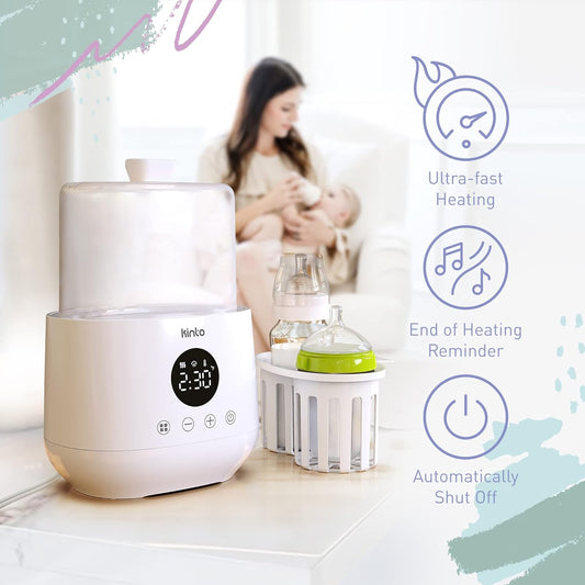 Double Bottle Warmer and Sterilizer, Baby Bottle Warmer for Breastmilk and Formula, Fast Heating with Adjustable Timer, Keep Warm Mode