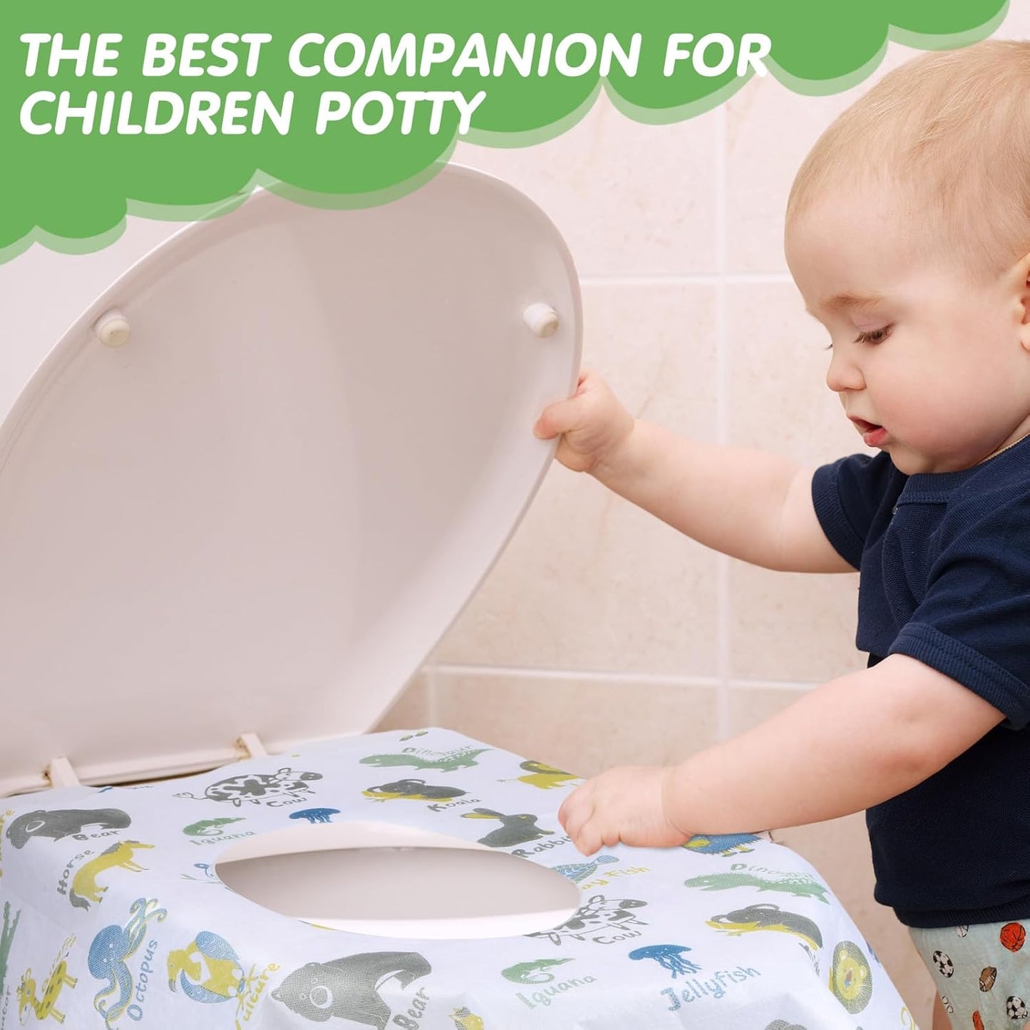 50 Packs Disposable Toilet Seat Covers Extra Large Individually Wrapped for Kids and Adults, Portable Non Slip Waterproof Potty Seat Covers for Toddlers Potty Training, Travel (Rainbow)