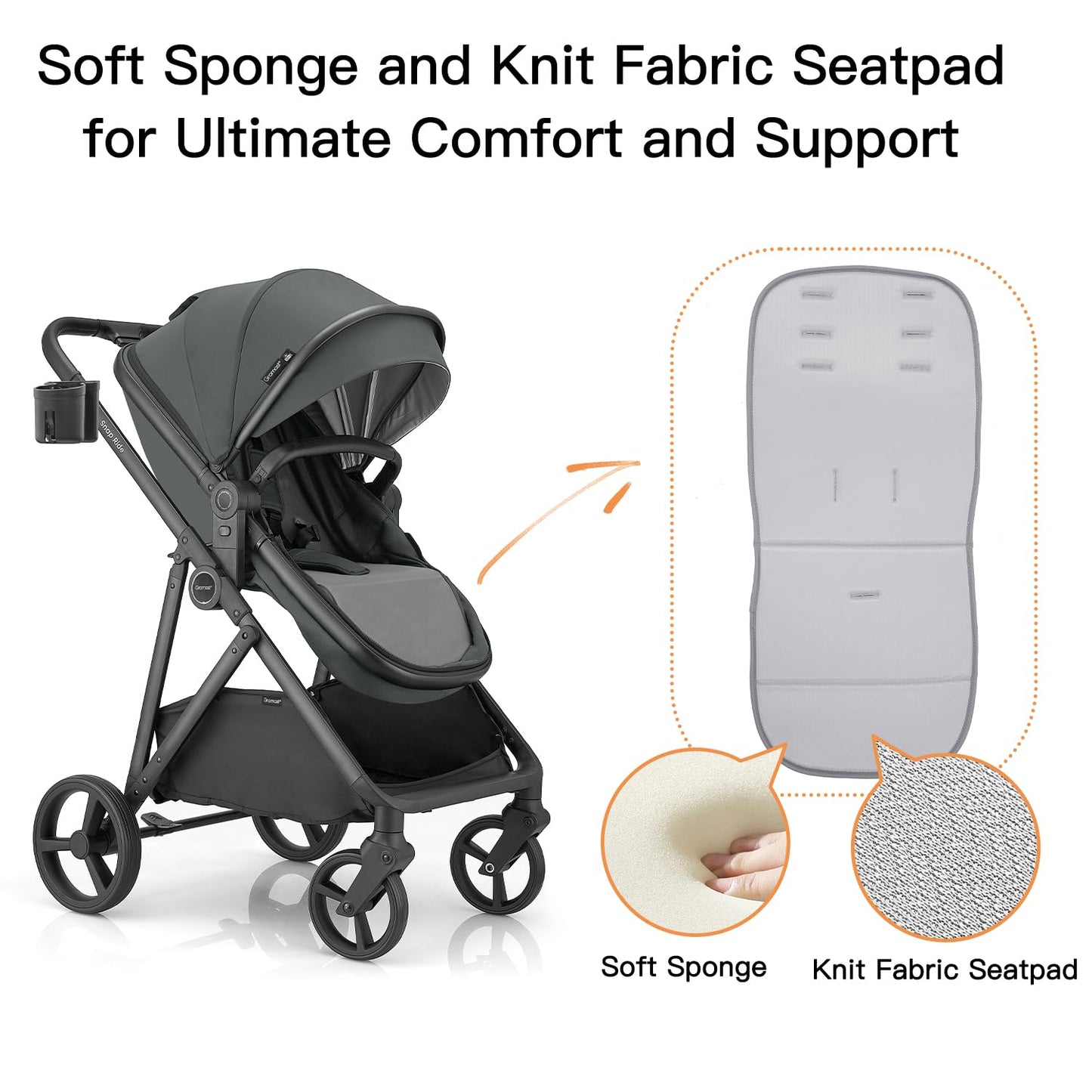 Gromast 3-in-1 Baby Stroller, Convertible Stroller for Newborn Infant Toddler with Reversible Seat, UPF 50+ Canopy & Cup Holder - Black