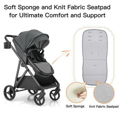 Gromast 3-in-1 Baby Stroller, Convertible Stroller for Newborn Infant Toddler with Reversible Seat, UPF 50+ Canopy & Cup Holder - Black