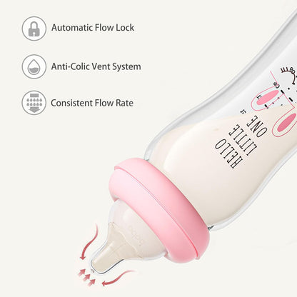 YOHKOH Natural Glass Baby Bottle with Level 1 Slow Flow Nipple, Newborn Anti-Colic Baby Bottles, Wide Neck Mushroom Baby Glass Bottle (Multicolour-A, 3.4oz (Pack of 4))