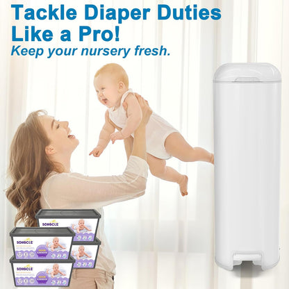Refills Compatible with Genie Easy Roll Signature Diaper Pail and Platinum Diaper Pail, Upgraded 120 Bags Hold up to 5600 Newborn Diapers, Extra Thickness Powerful Odor Control