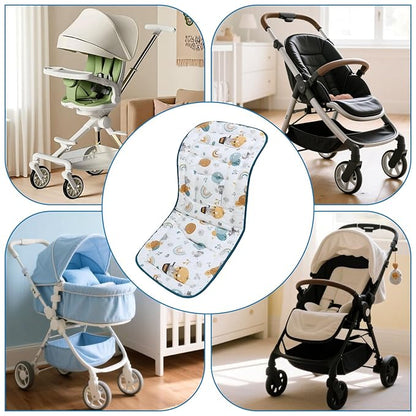 Baby Stroller Cushion,Infant Car Seat Insert-Reversible Universal Breathable and Soft Newborn Stroller Mat,100% Cotton Cover Toddler Seat Pad Liner-34x78cm,1 Pack(Rainbow Balloon+Blue)