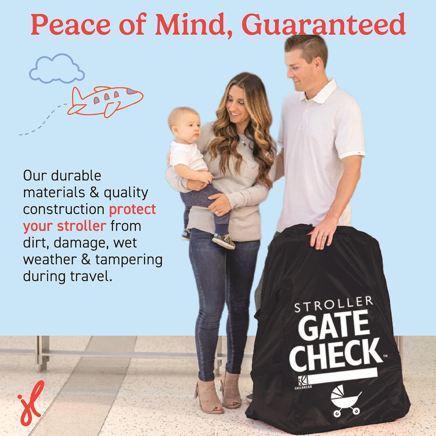 J.L. Childress Gate Check Bag for Single & Some Double Strollers - Travel Bag for Airplane, Fits Most Standard Baby Strollers, Airport Accessories for Gate Check, Flying Essentials - Red