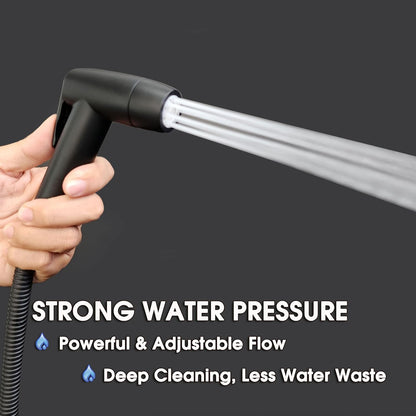 Handheld Bidet Sprayer for Toilet, Dual Spray Modes with Lockable Push Button, High Pressure Bathroom Sprayer, No-Drill Toilet Tank Mount, Stainless Steel Hose Set, Black Finish