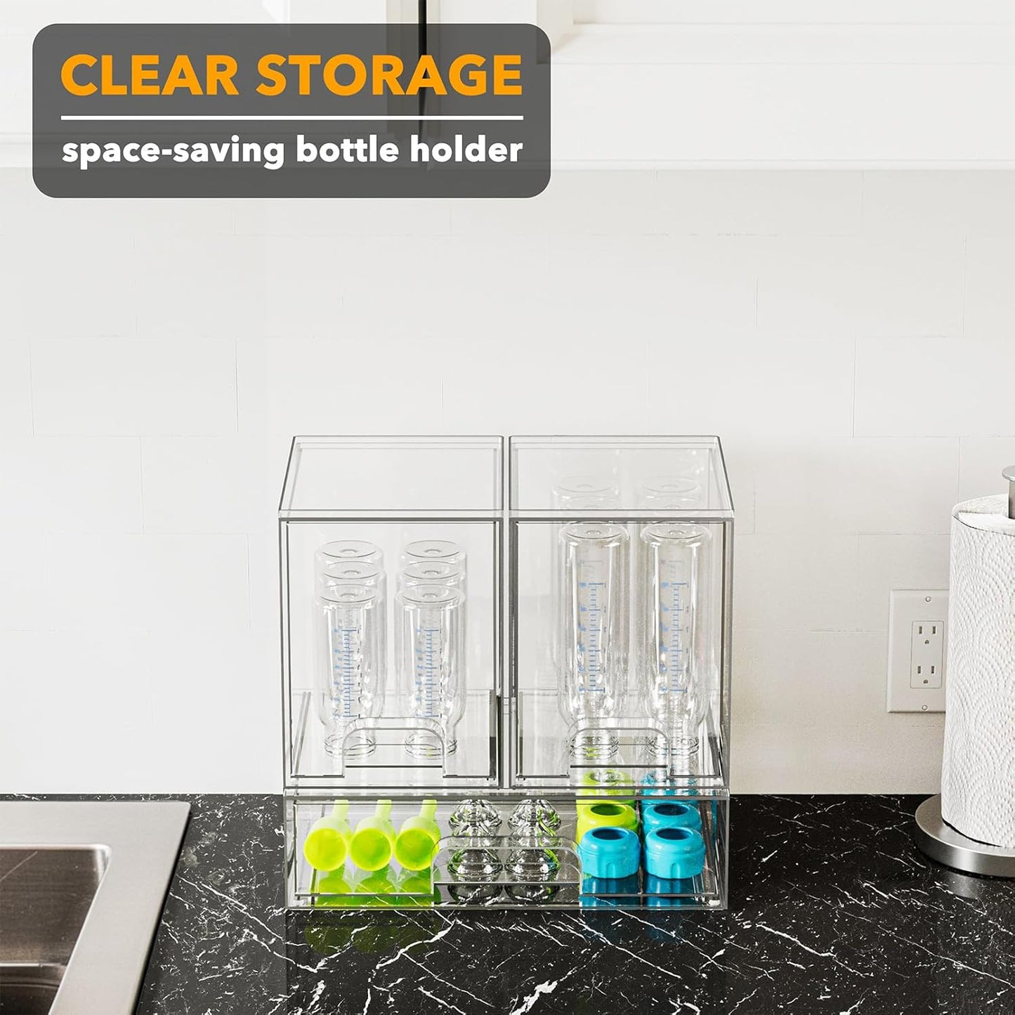 SpaceAid Bottle Storage Organizer Baby - Acrylic Bottles Station Organizer Container, Stackable Clear Drawers for Countertop, Vanity, Bathroom, Cabinet, Pantry Organization, 5 Pack, 2S2M1L, 15.4" H