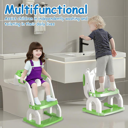 Potty Training Seat with Step Stool for Toddlers - Upgrade 2-in-1 Toilet Seat Toilet Ladder for Kids Children Boys Girls, Anti-Slip Pad & Adjustable Height with Waterproof - Pink