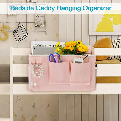 Loghot Bedside Caddy/Bedside Storage Bag Hanging Organizer for Bunk and Hospital Beds,Dorm Rooms Bed Rails,Can be Placed Glasses,Books,Mobile Phones,Keys (White)