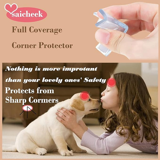 saicheek 4Pcs Large(Length: 1.7inch) Silicone Corner Protector Baby Proofing,Table Corner Protectors for Baby,Strong Adhesive T Shaped Baby Head Protector Table Corner Protectors for Furniture