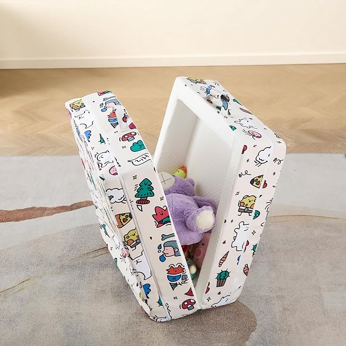 Umoving Portable Foldable Toddler Travel Bed – Air Layer Fabric Soft Foam Floor Crib with Safety Rails, No Assembly, Washable Cover, Compact Kids Sleep Solution for Home, Trips & Daycare, Cream