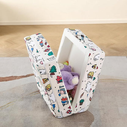 Umoving Portable Foldable Toddler Travel Bed – Air Layer Fabric Soft Foam Floor Crib with Safety Rails, No Assembly, Washable Cover, Compact Kids Sleep Solution for Home, Trips & Daycare, Cream