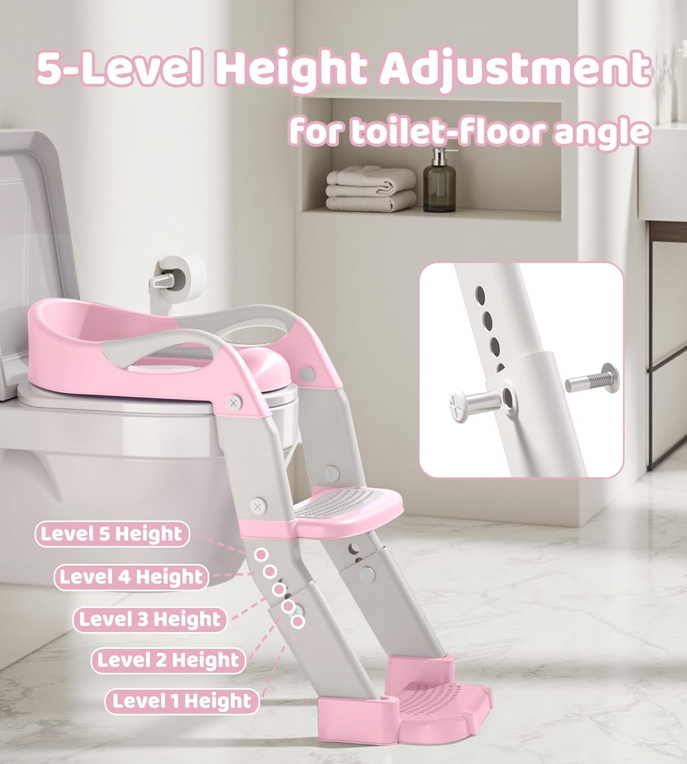 2-in-1 Toddler Potty Training Toilet Seat with Step Stool Ladder – Adjustable Height Potty Chair Urinal for Baby Boys Girls Age 1-3, Foldable Training Potty with Splash Guard & Anti-Slip Feet, Grey