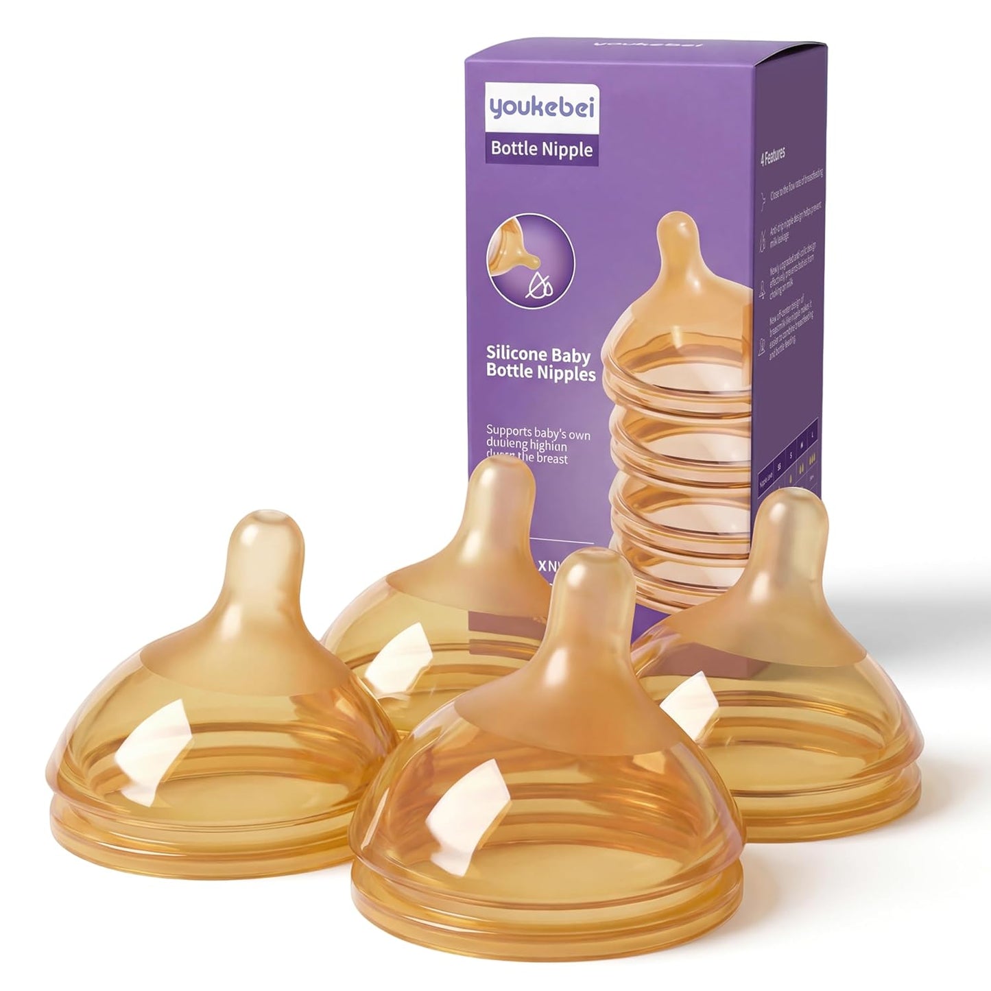 Silicone Bottle Nipple, Anti Colic Nipples for Baby, Natural Flow Baby Bottle Silicone Nipple,Large Flow (L), 6+ Months, 4 Counts (Pack of 1