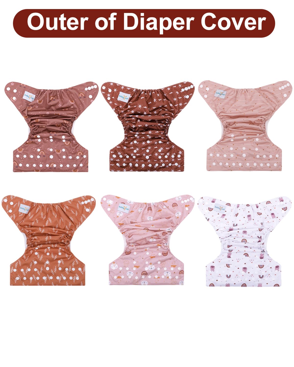 babygoal Cloth Diaper Covers 6 Pack with Wet Bag for Fitted Diapers and Prefolds with Double Gussets, Adjustable and Reusable for Baby Boys and Girls