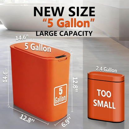 TIPGO 5 Gallon Motion Senor Bathroom Trash Can with Lid, Automatic Garbage Can Touchless, Smart Plastic Waste Basket for Narrow Spaces, Bathroom, Office, Bedroom, Living Room (White)